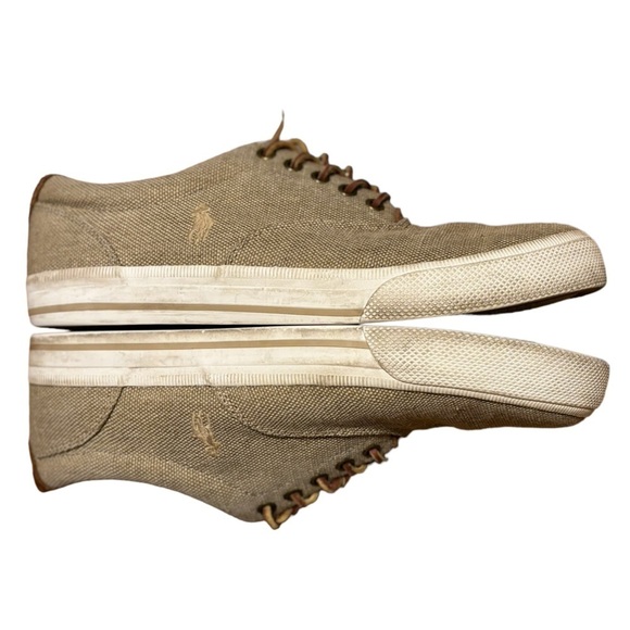 Polo Ralph Lauren Vaughn Size 10 D Tan Burlap & Suede Lace Up Low Top Sneaker - Picture 5 of 15